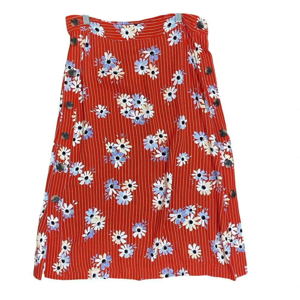 Madewell Womens Red Retro Stripe‎ Boho Floral Mini Skirt Daisy Size 0 Cottage